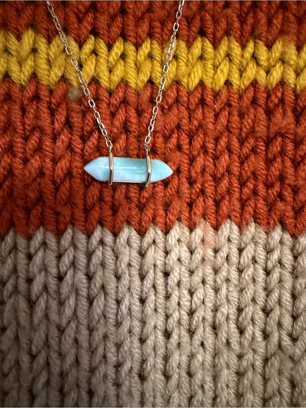925 Sterling Silver Genuine Larimar Double Point Pendant Necklace